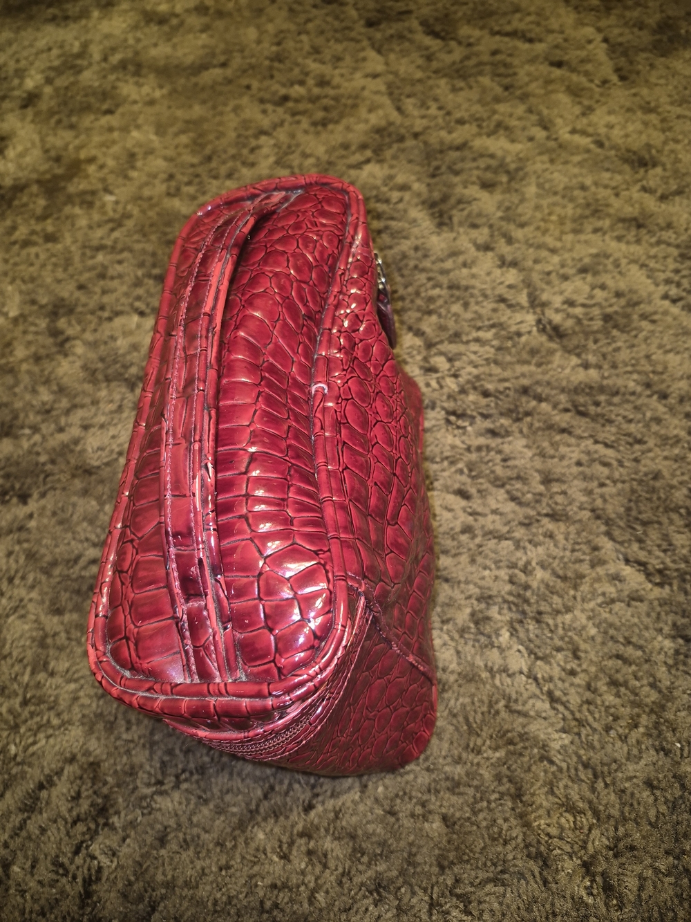 Modella Red Croc-Embossed Cosmetic Case with Top Handle - Picture 2 of 6